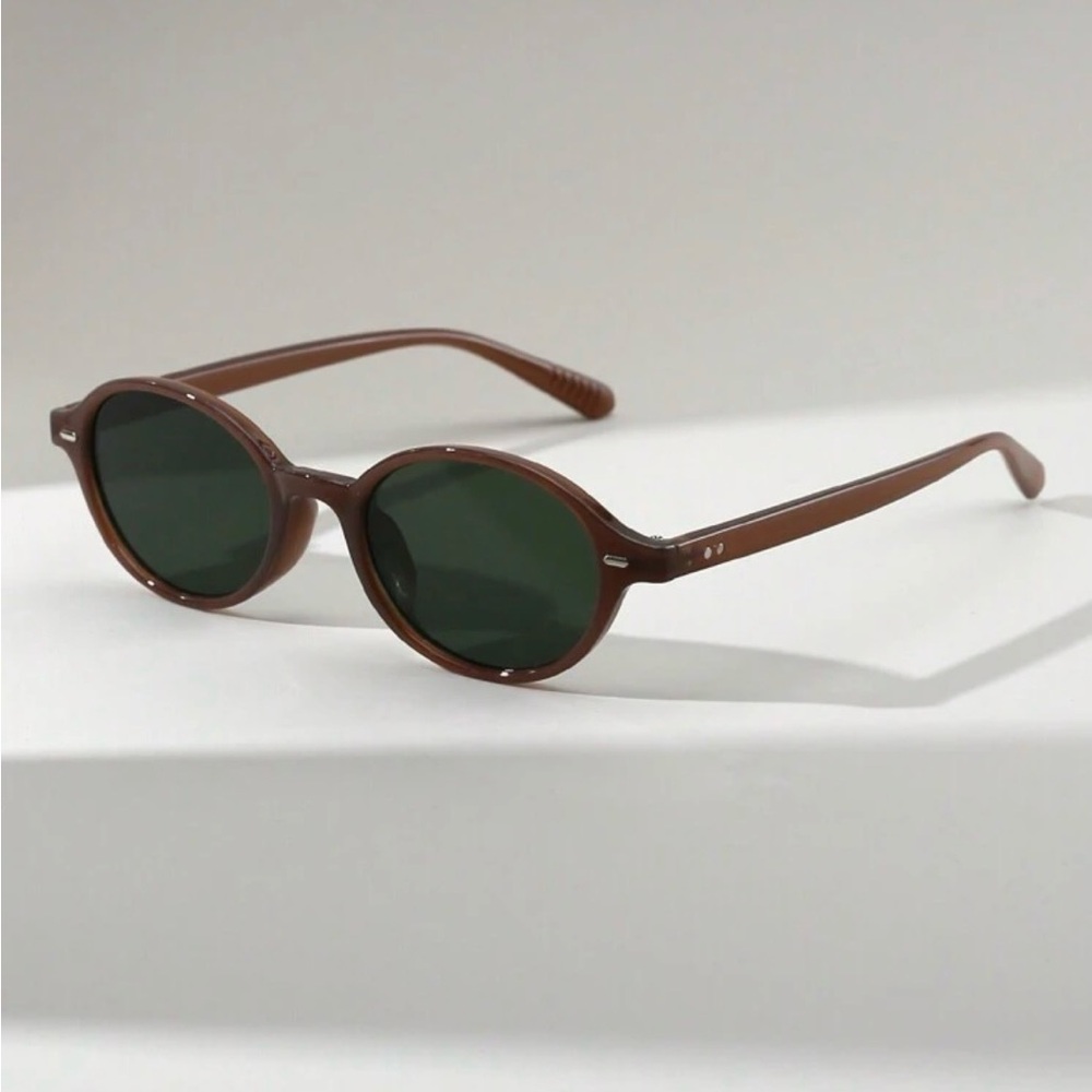 Mocha Brown Frame Green Lens Oval Sunglasses